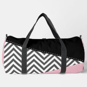 Gray Zigzag, Gray Chevron, Zigzag Pattern, Pink Duffle Bag