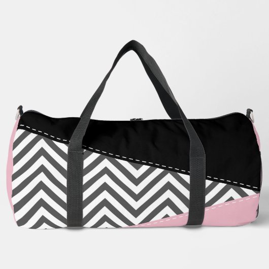 Gray Zigzag, Gray Chevron, Zigzag Pattern, Pink Duffle Bag (Vorderseite)