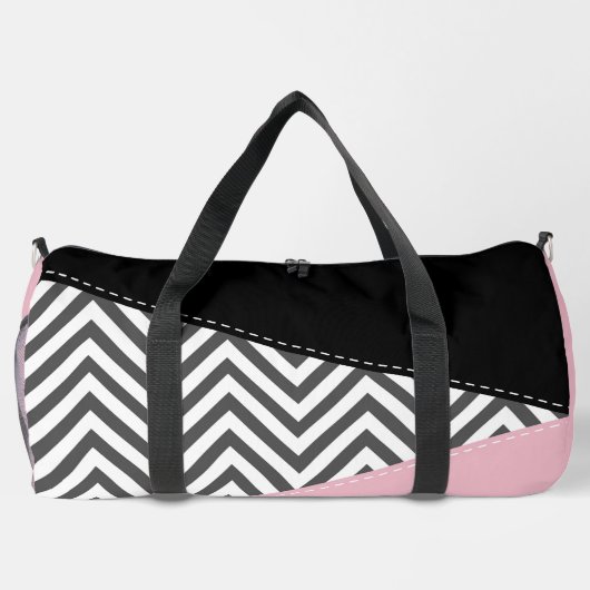 Gray Zigzag, Gray Chevron, Zigzag Pattern, Pink Duffle Bag (Rückseite)