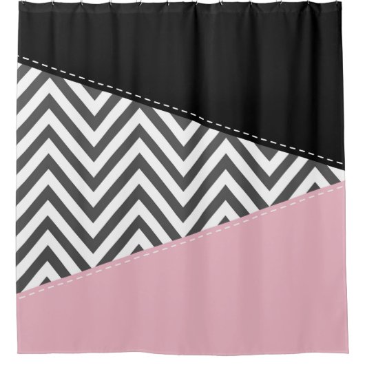 Gray Zigzag, Gray Chevron, Zigzag Pattern, Pink Duschvorhang (Vorderseite)