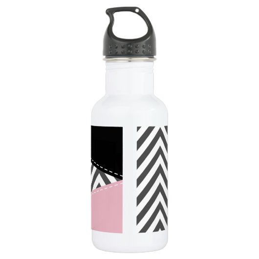 Gray Zigzag, Gray Chevron, Zigzag Pattern, Pink Edelstahlflasche (Rückseite)