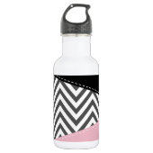 Gray Zigzag, Gray Chevron, Zigzag Pattern, Pink Edelstahlflasche (Vorderseite)