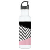 Gray Zigzag, Gray Chevron, Zigzag Pattern, Pink Edelstahlflasche (Vorderseite)