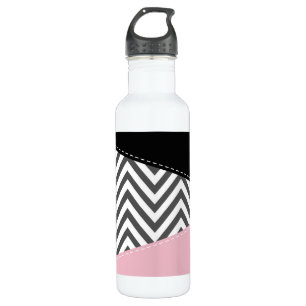 Gray Zigzag, Gray Chevron, Zigzag Pattern, Pink Edelstahlflasche