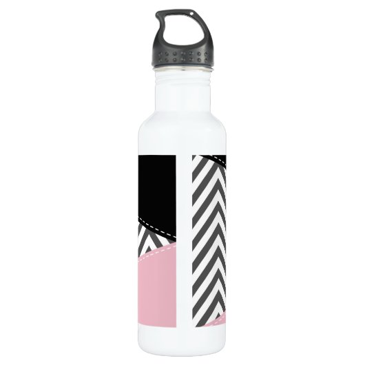 Gray Zigzag, Gray Chevron, Zigzag Pattern, Pink Edelstahlflasche (Rückseite)