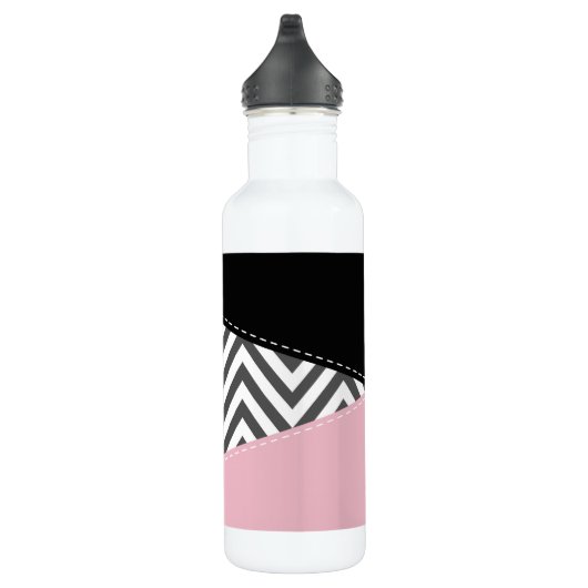 Gray Zigzag, Gray Chevron, Zigzag Pattern, Pink Edelstahlflasche (Rechts)