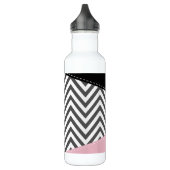 Gray Zigzag, Gray Chevron, Zigzag Pattern, Pink Edelstahlflasche (Links)