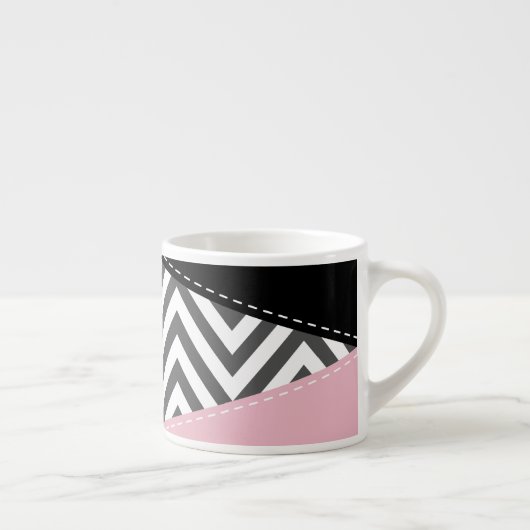 Gray Zigzag, Gray Chevron, Zigzag Pattern, Pink Espressotasse (Rechts)