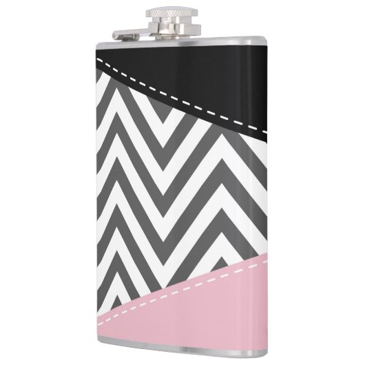 Gray Zigzag, Gray Chevron, Zigzag Pattern, Pink Flachmann (Links)