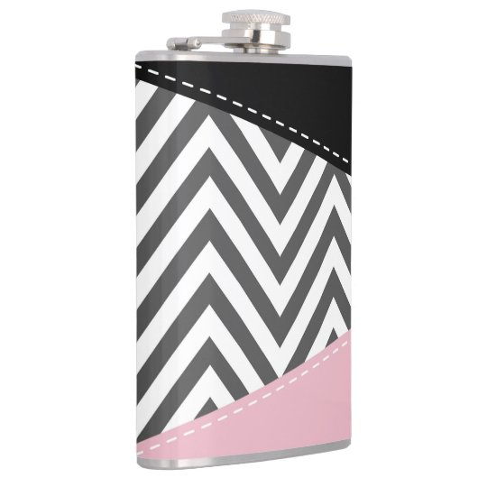 Gray Zigzag, Gray Chevron, Zigzag Pattern, Pink Flachmann (Rechts)