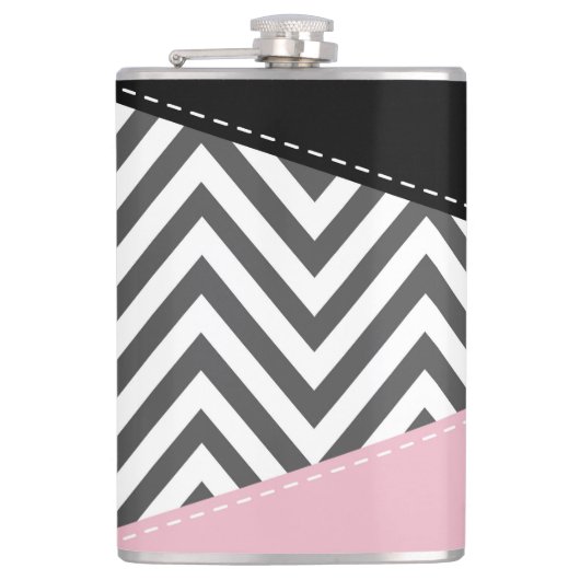 Gray Zigzag, Gray Chevron, Zigzag Pattern, Pink Flachmann (Vorderseite)