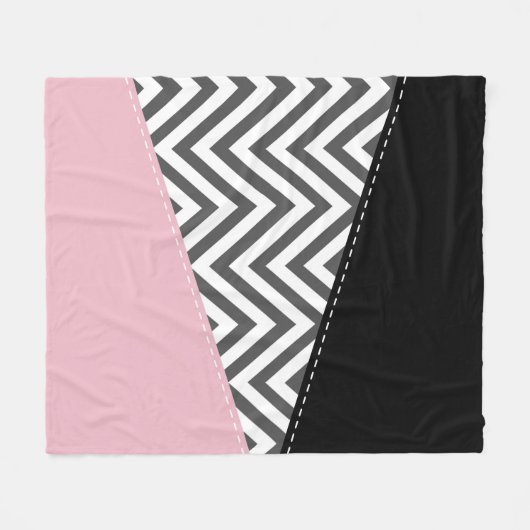 Gray Zigzag, Gray Chevron, Zigzag Pattern, Pink Fleecedecke (Vorderseite (Horizontal))
