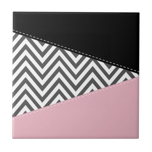 Gray Zigzag, Gray Chevron, Zigzag Pattern, Pink Fliese (Vorderseite)