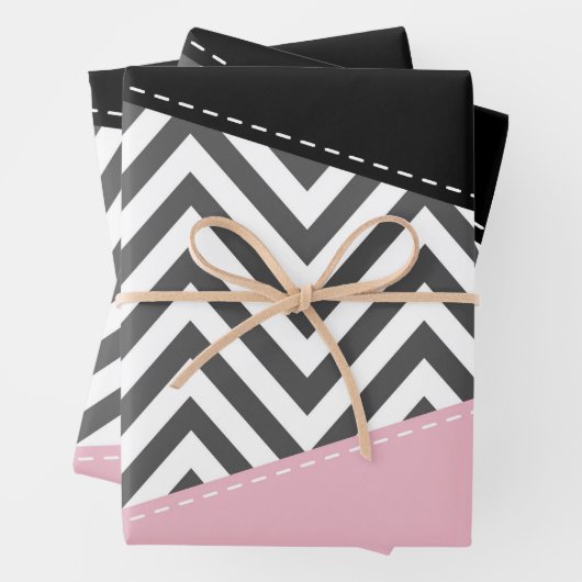 Gray Zigzag, Gray Chevron, Zigzag Pattern, Pink Geschenkpapier Set (Beispiel)