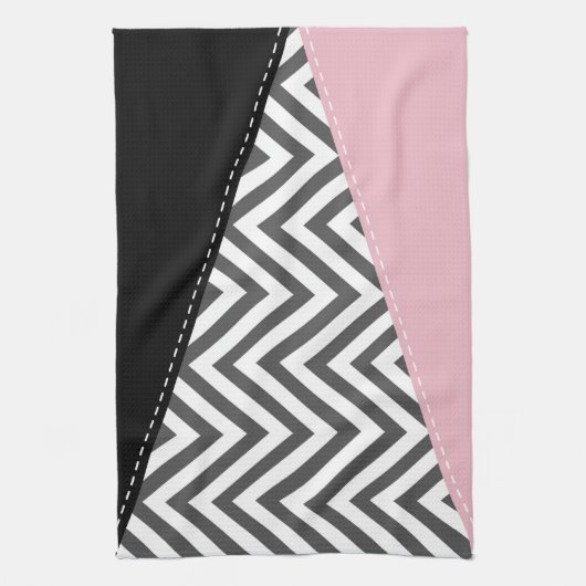 Gray Zigzag, Gray Chevron, Zigzag Pattern, Pink Geschirrtuch (Vertikal)