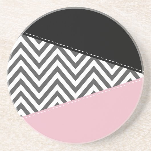 Gray Zigzag, Gray Chevron, Zigzag Pattern, Pink Getränkeuntersetzer (Vorne)