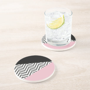 Gray Zigzag, Gray Chevron, Zigzag Pattern, Pink Getränkeuntersetzer