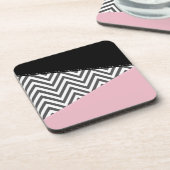 Gray Zigzag, Gray Chevron, Zigzag Pattern, Pink Getränkeuntersetzer (Linke Seite)