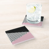 Gray Zigzag, Gray Chevron, Zigzag Pattern, Pink Glasuntersetzer (Schrägansicht)