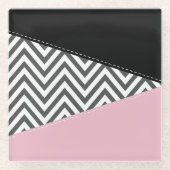 Gray Zigzag, Gray Chevron, Zigzag Pattern, Pink Glasuntersetzer (Vorderseite)