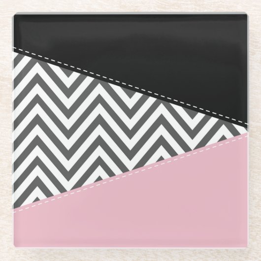 Gray Zigzag, Gray Chevron, Zigzag Pattern, Pink Glasuntersetzer (Vorderseite)