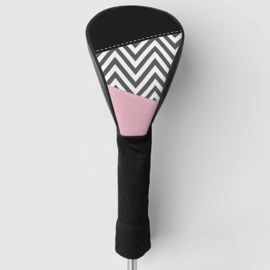 Gray Zigzag, Gray Chevron, Zigzag Pattern, Pink Golf Headcover (Vorderseite)