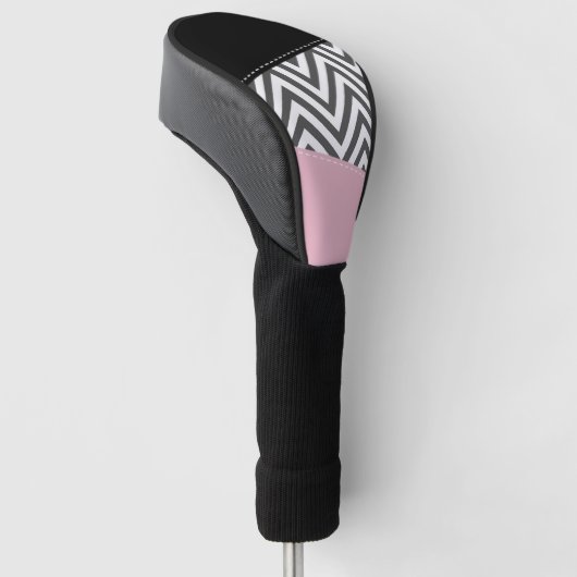 Gray Zigzag, Gray Chevron, Zigzag Pattern, Pink Golf Headcover (angewinkelt)