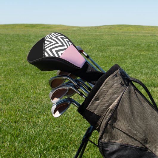 Gray Zigzag, Gray Chevron, Zigzag Pattern, Pink Golf Headcover (In SItu)