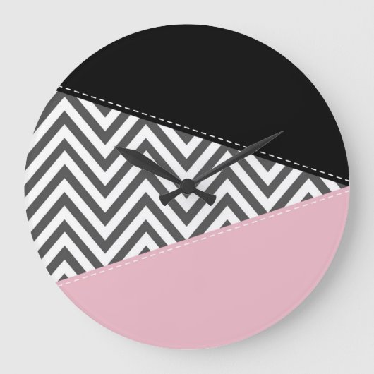 Gray Zigzag, Gray Chevron, Zigzag Pattern, Pink Große Wanduhr (Vorderseite)