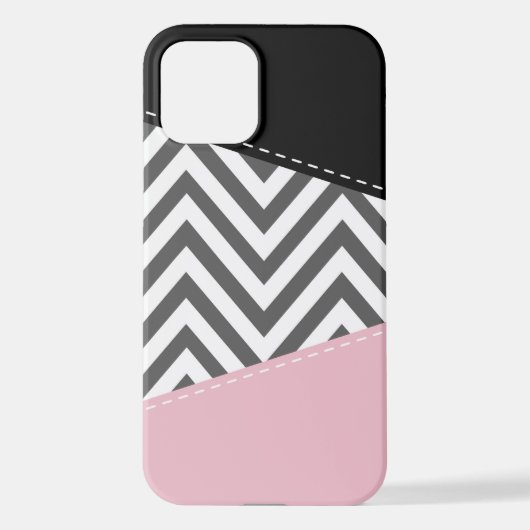 Gray Zigzag, Gray Chevron, Zigzag Pattern, Pink iPhone Hülle (Rückseite)