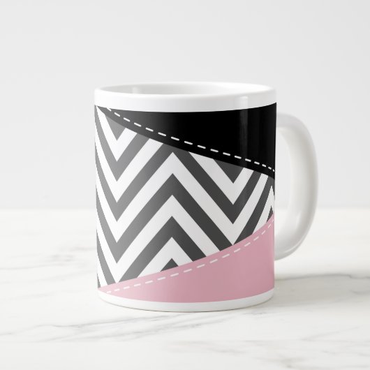 Gray Zigzag, Gray Chevron, Zigzag Pattern, Pink Jumbo-Tasse (Vorderseite Rechts)
