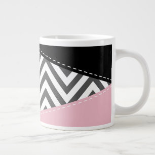 Gray Zigzag, Gray Chevron, Zigzag Pattern, Pink Jumbo-Tasse