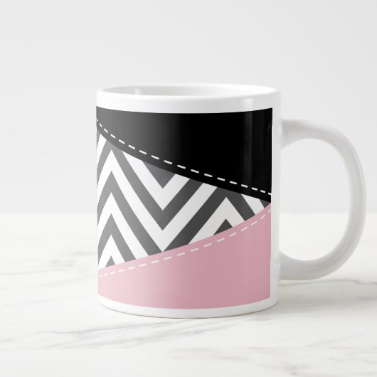 Gray Zigzag, Gray Chevron, Zigzag Pattern, Pink Jumbo-Tasse (Rechts)