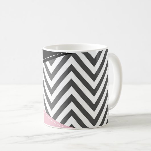 Gray Zigzag, Gray Chevron, Zigzag Pattern, Pink Kaffeetasse (VorderseiteRechts)
