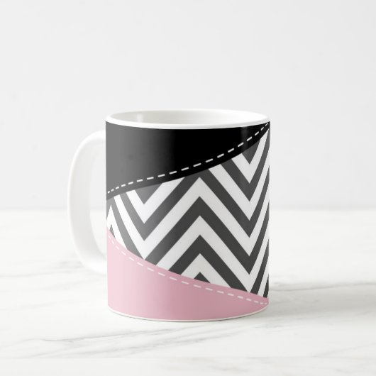 Gray Zigzag, Gray Chevron, Zigzag Pattern, Pink Kaffeetasse (Vorderseite Links)