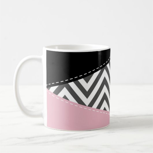 Gray Zigzag, Gray Chevron, Zigzag Pattern, Pink Kaffeetasse (Links)
