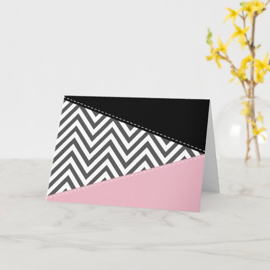 Gray Zigzag, Gray Chevron, Zigzag Pattern, Pink Karte (Gelbe Blume)