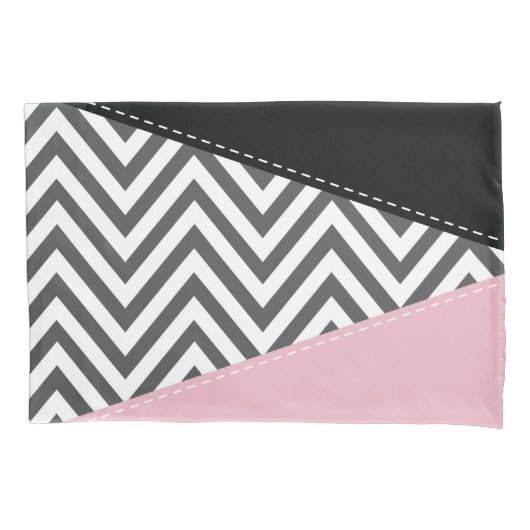 Gray Zigzag, Gray Chevron, Zigzag Pattern, Pink Kissenbezug (Vorderseite)