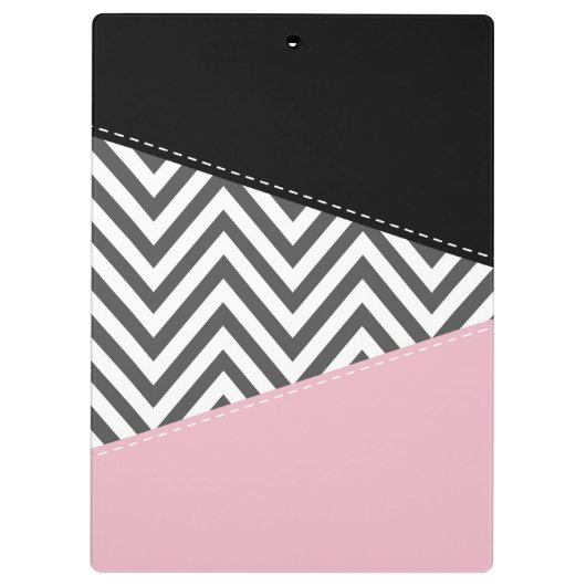 Gray Zigzag, Gray Chevron, Zigzag Pattern, Pink Klemmbrett (Rückseite)