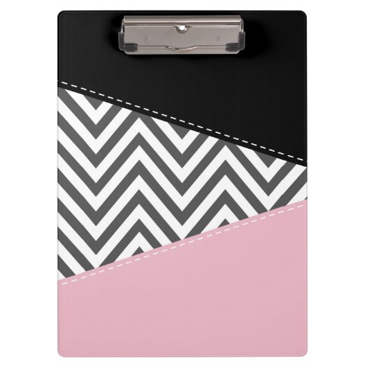 Gray Zigzag, Gray Chevron, Zigzag Pattern, Pink Klemmbrett (Vorderseite)