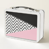 Gray Zigzag, Gray Chevron, Zigzag Pattern, Pink Metall Brotdose (Rückseite)