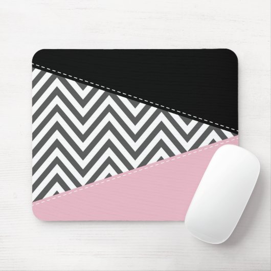 Gray Zigzag, Gray Chevron, Zigzag Pattern, Pink Mousepad (Mit Mouse)