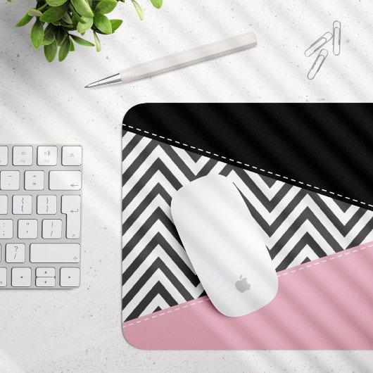 Gray Zigzag, Gray Chevron, Zigzag Pattern, Pink Mousepad