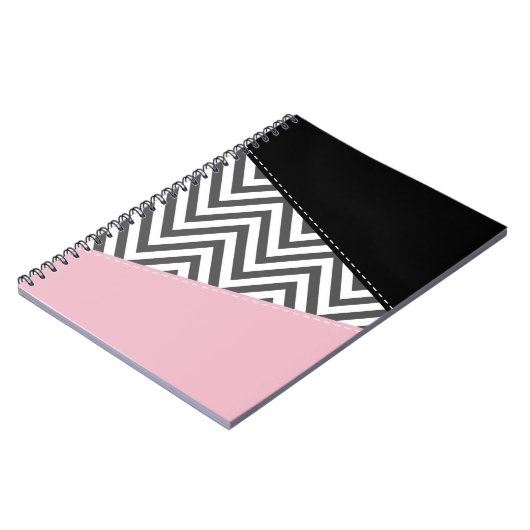 Gray Zigzag, Gray Chevron, Zigzag Pattern, Pink Notizblock (Linke Seite)