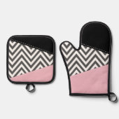 Gray Zigzag, Gray Chevron, Zigzag Pattern, Pink Ofenhandschuh & Topflappen-Set (Vorderseite)