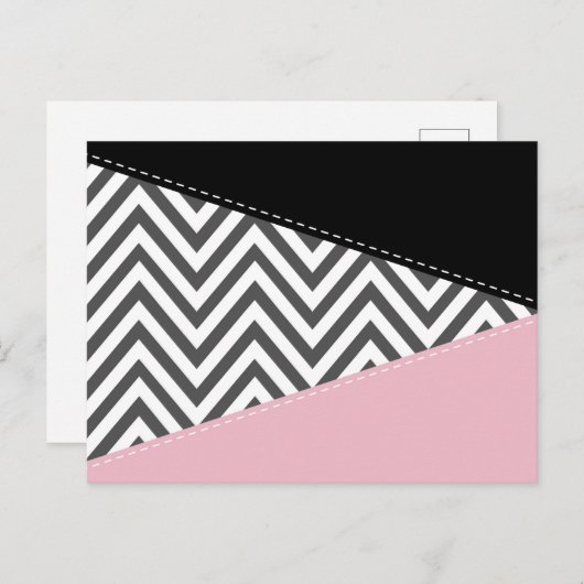 Gray Zigzag, Gray Chevron, Zigzag Pattern, Pink Postkarte (Vorne/Hinten)