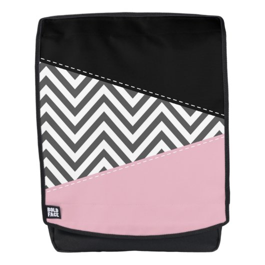 Gray Zigzag, Gray Chevron, Zigzag Pattern, Pink Rucksack (Vorderseite)