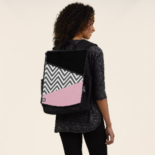 Gray Zigzag, Gray Chevron, Zigzag Pattern, Pink Rucksack