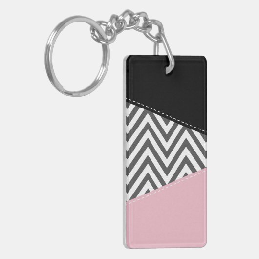 Gray Zigzag, Gray Chevron, Zigzag Pattern, Pink Schlüsselanhänger (Vorderseite links)
