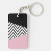 Gray Zigzag, Gray Chevron, Zigzag Pattern, Pink Schlüsselanhänger (Rückseite)